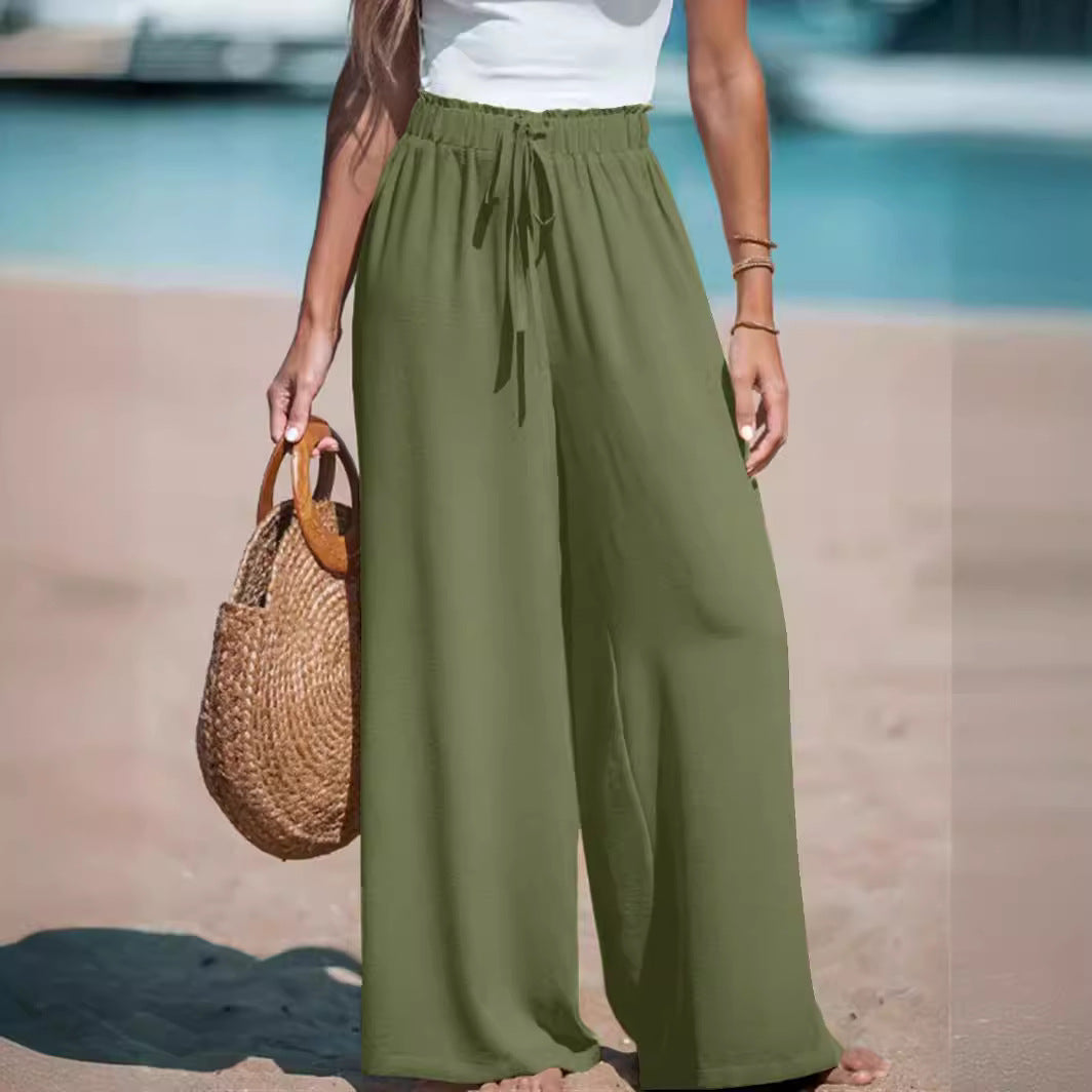 Leichte, weite Hose für Damen mit bequemer Taille und Schnüren