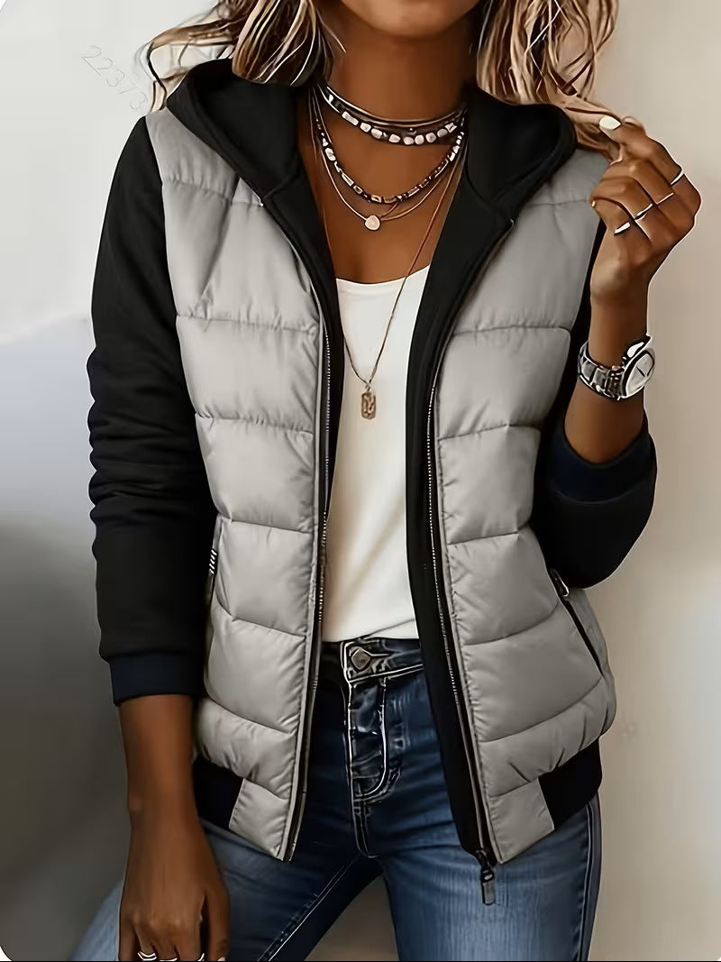 Nina – Gesteppte Colorblock-Jacke mit Kapuze