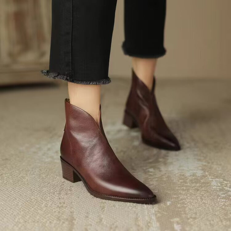 Livia | Elegante Lederstiefeletten mit Blockabsatz