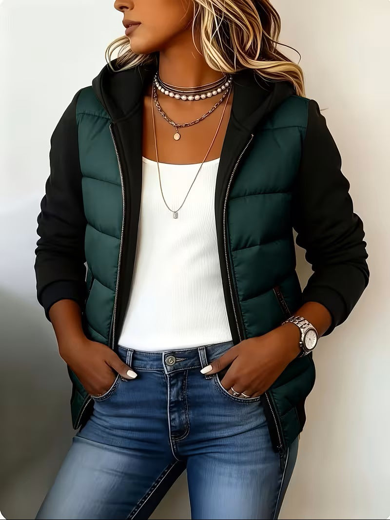 Nina – Gesteppte Colorblock-Jacke mit Kapuze
