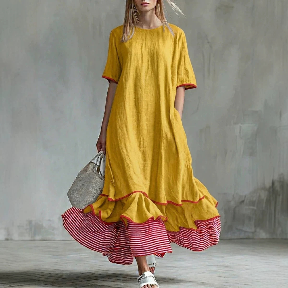 Lässiges Patchwork-Kleid mit Streifen
