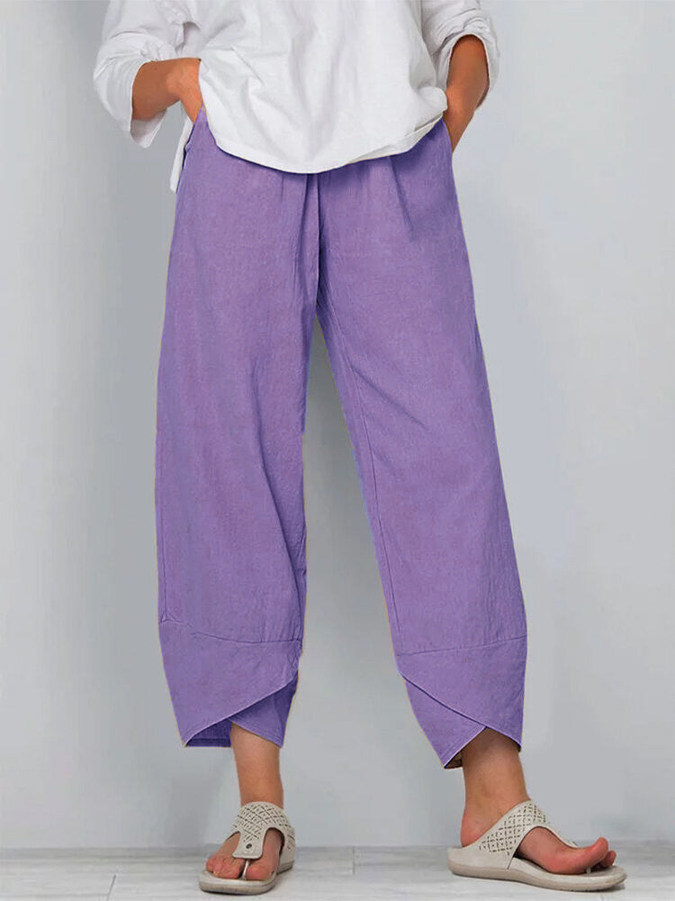 Syndra – Luftige Baumwoll-Leinen Hose mit weitem Bein