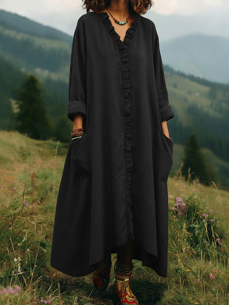 Alma – Langärmliges A-Linien-Kleid mit Volants