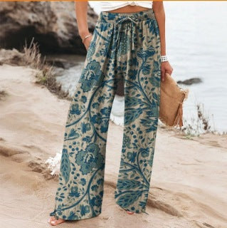 Weite Hose mit Blumenmuster Leichte Hose mit hoher Taille Komfort