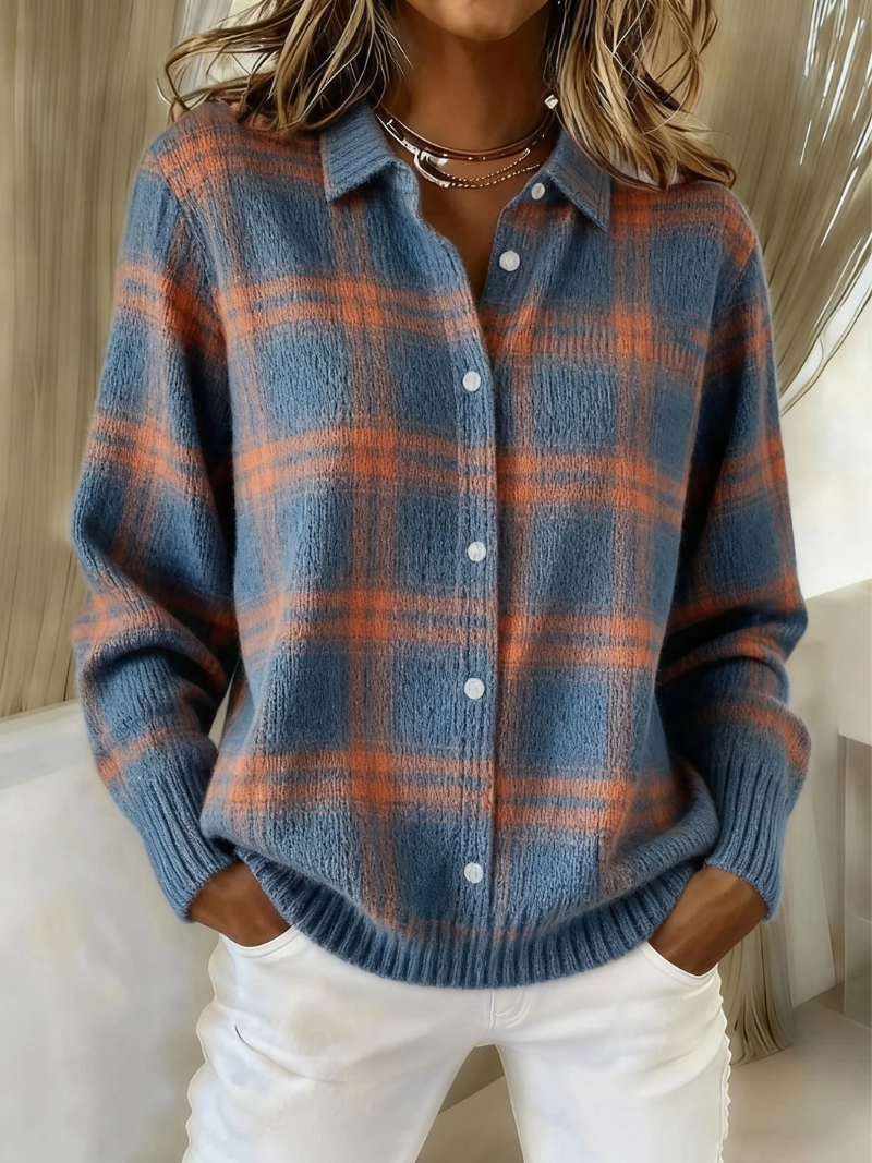ZAFIRA™ | Warme karierte Strickjacke in Blau