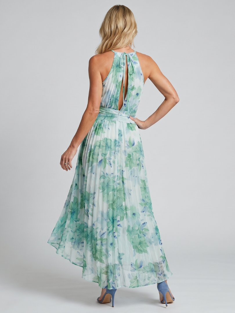 Portia | Plissiertes trägerloses Midikleid mit zartem Blumenmuster