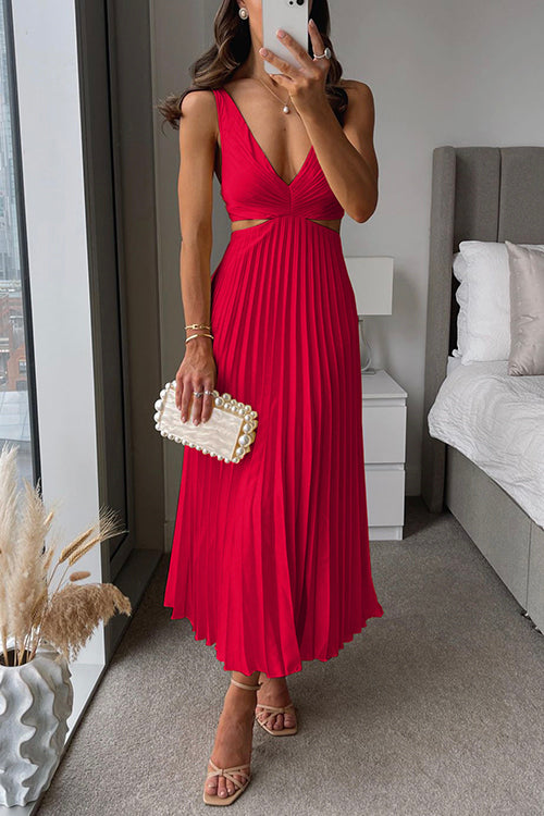 EVA™ | Langes ärmelloses Plisseekleid mit Taillenausschnitt