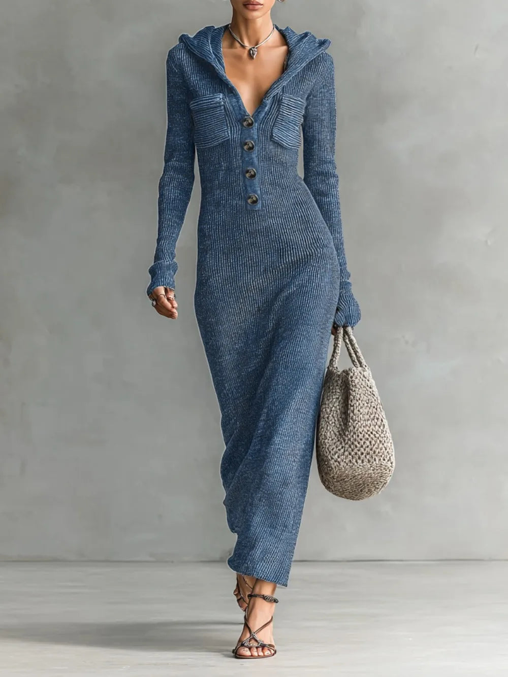 Letitia – Geripptes Strickkleid mit Kapuze
