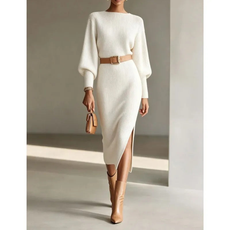 Lynn – Geripptes Strick-Midikleid