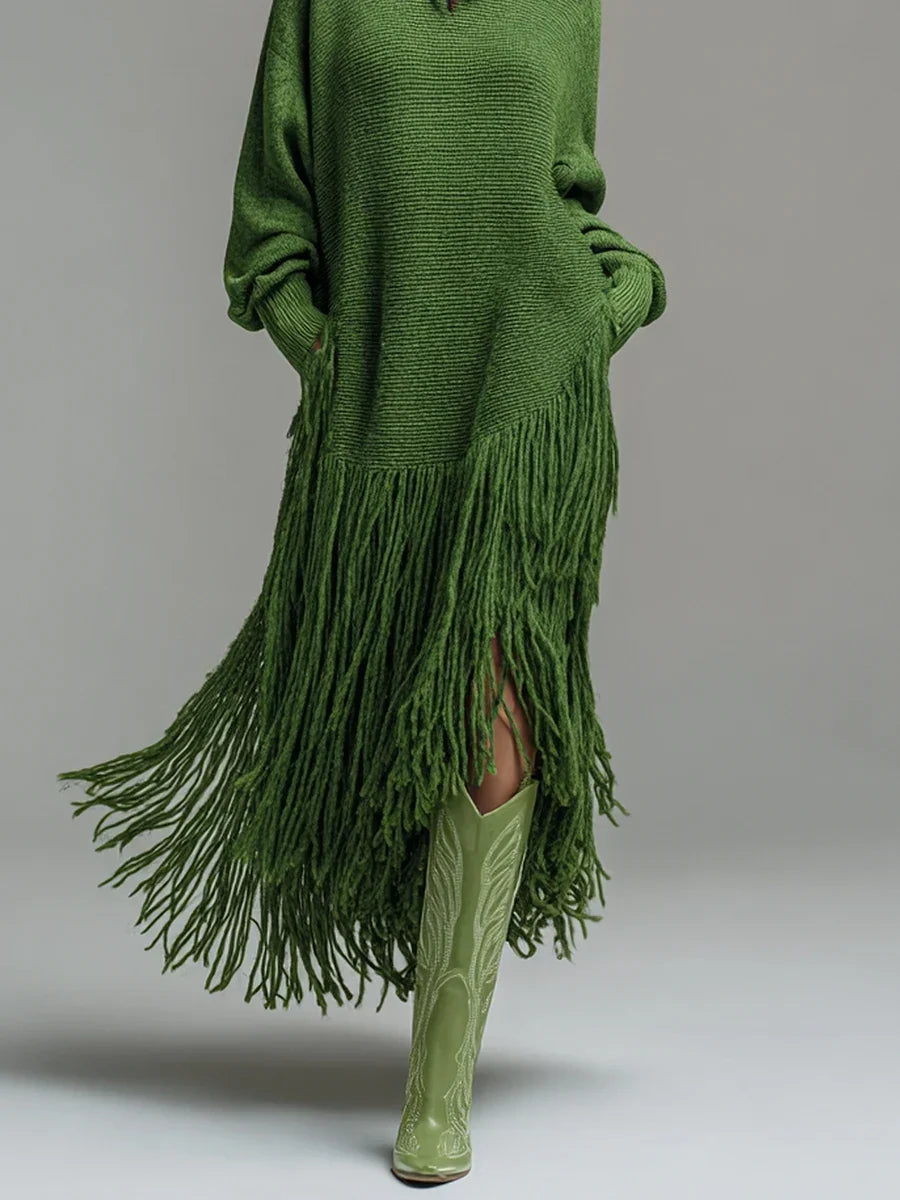 Ginger – Strick-Pulloverkleid mit Fransen