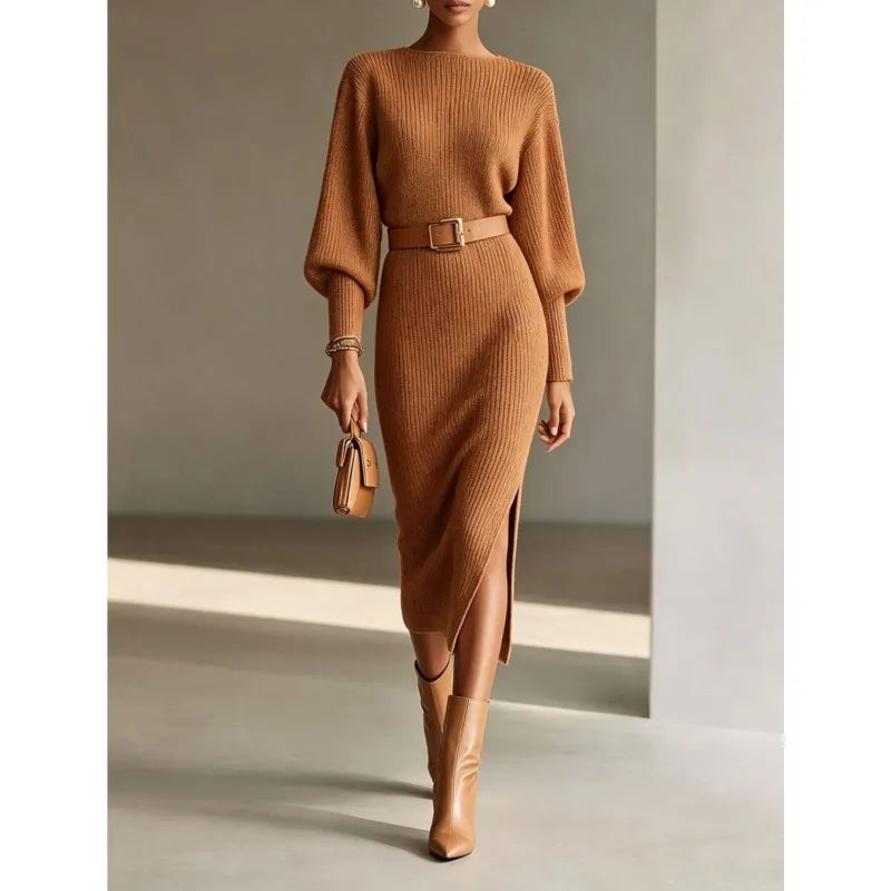 Lynn – Geripptes Strick-Midikleid