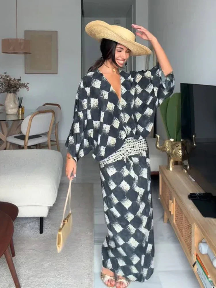 Cassia | Maxikleid mit monochromem Print