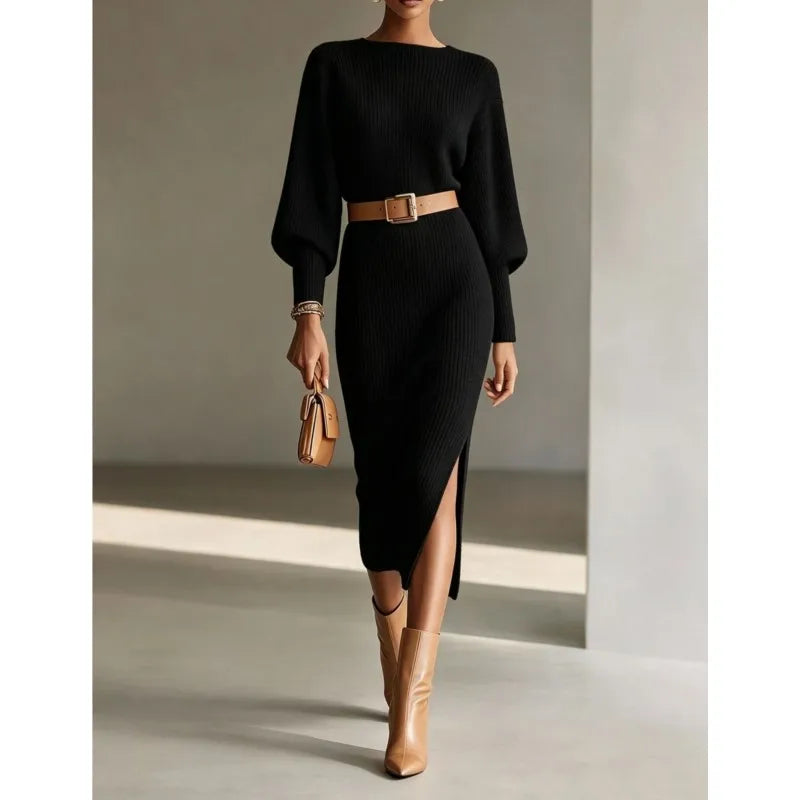 Lynn – Geripptes Strick-Midikleid