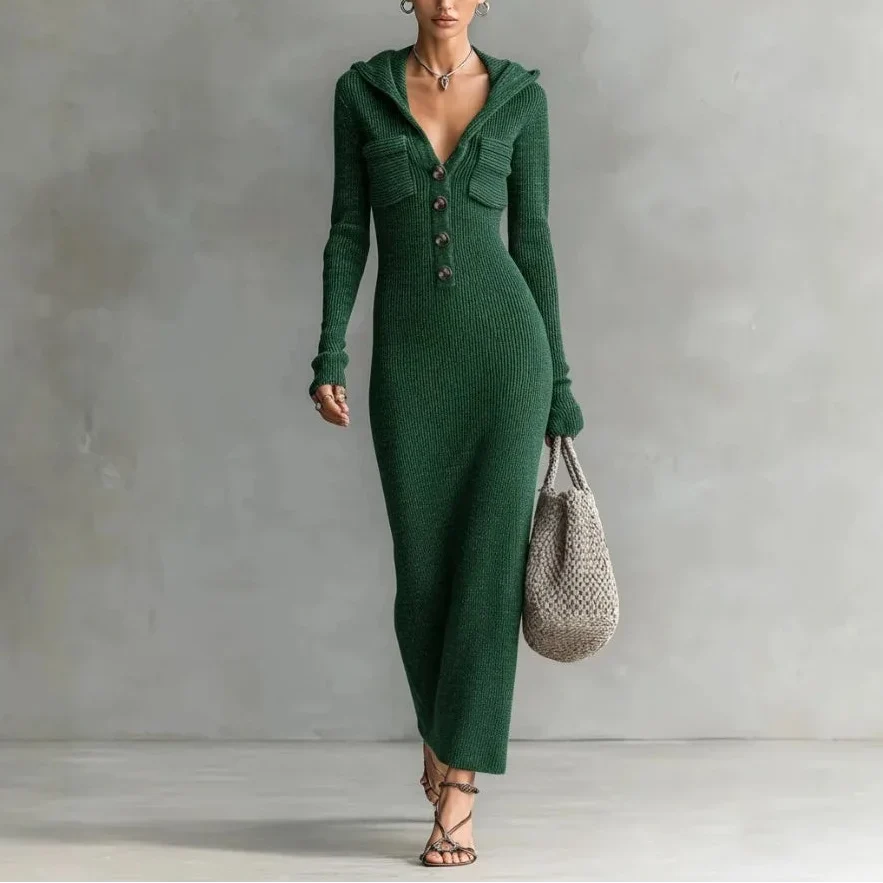Letitia – Geripptes Strickkleid mit Kapuze