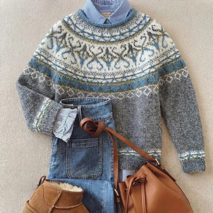 Yvette | Nordischer Strickpullover in Hellgrau