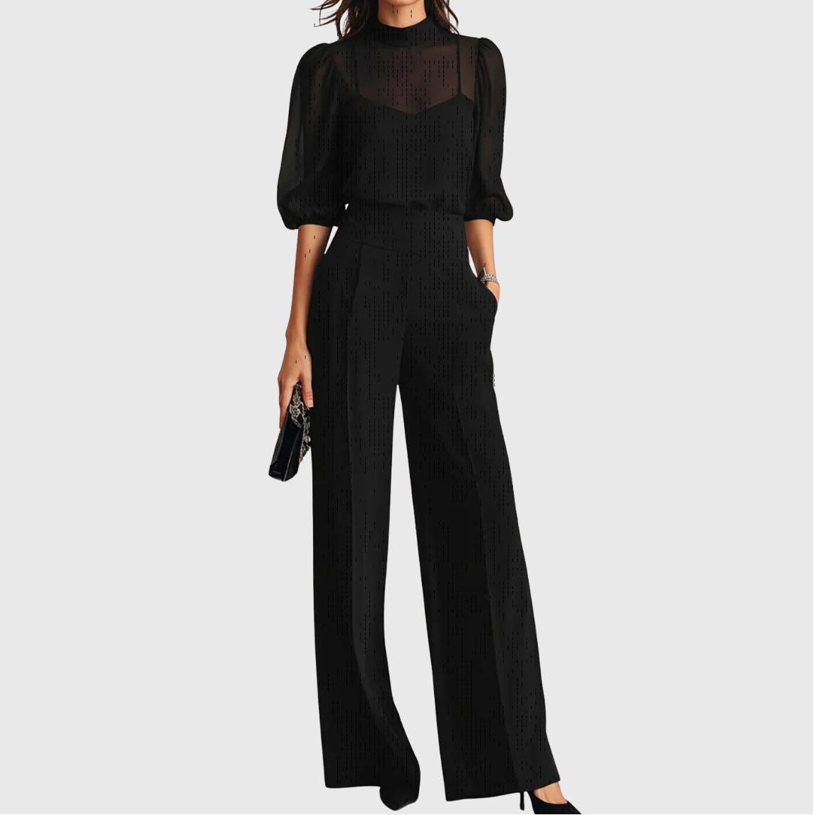 Elodie | Dreiteiliges Set aus Oberteil und Hose mit weitem Bein