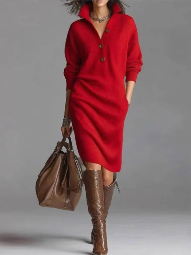 Olga – Geripptes Strick-Pulloverkleid