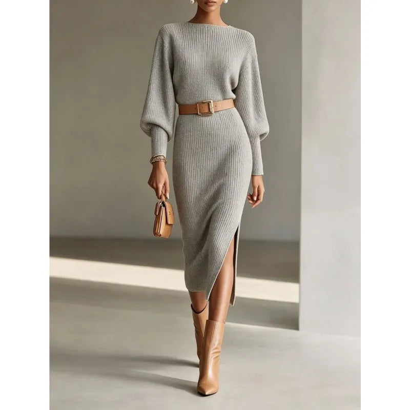 Lynn – Geripptes Strick-Midikleid