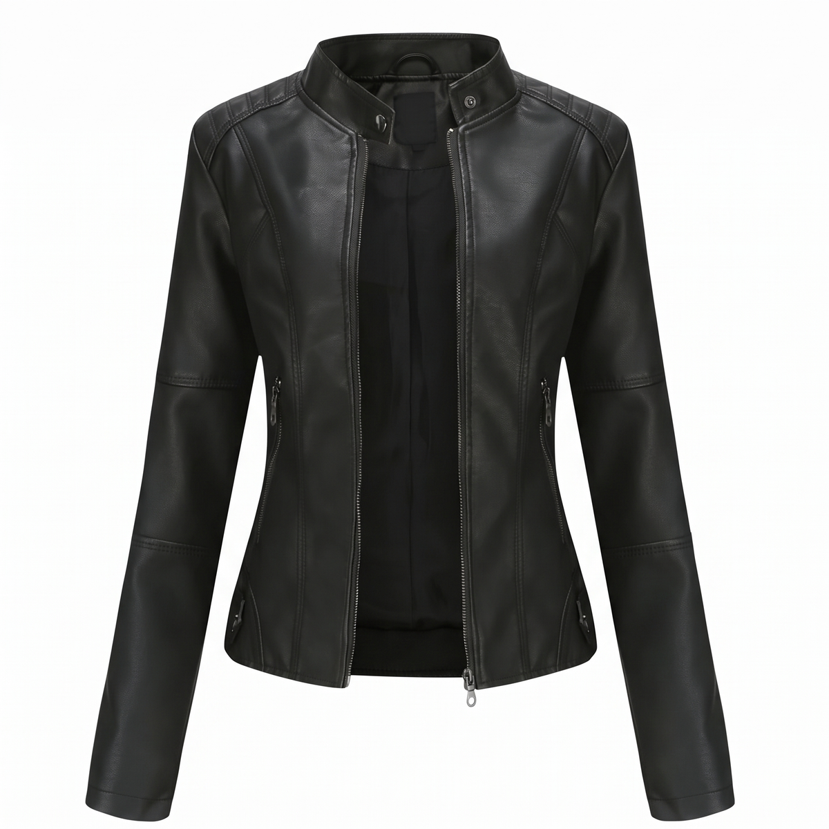 Miranda | Figurbetonte Bikerjacke mit Stehkragen und Reißverschluss