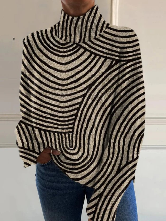 Sienna | Rollkragenpullover mit handgezeichnetem Linienmuster