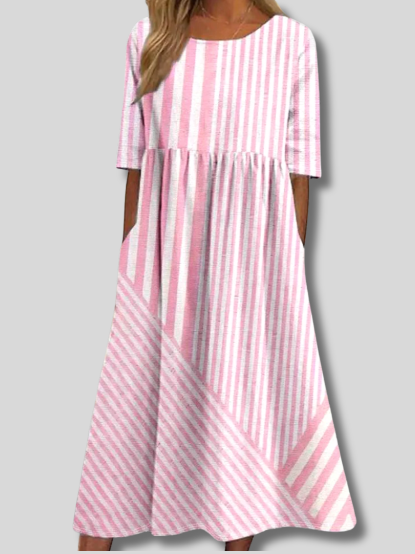 Esmeray™ | Gestreiftes, bequemes und lässiges Maxikleid für Damen mit Rundhalsausschnitt und halblangen Ärmeln