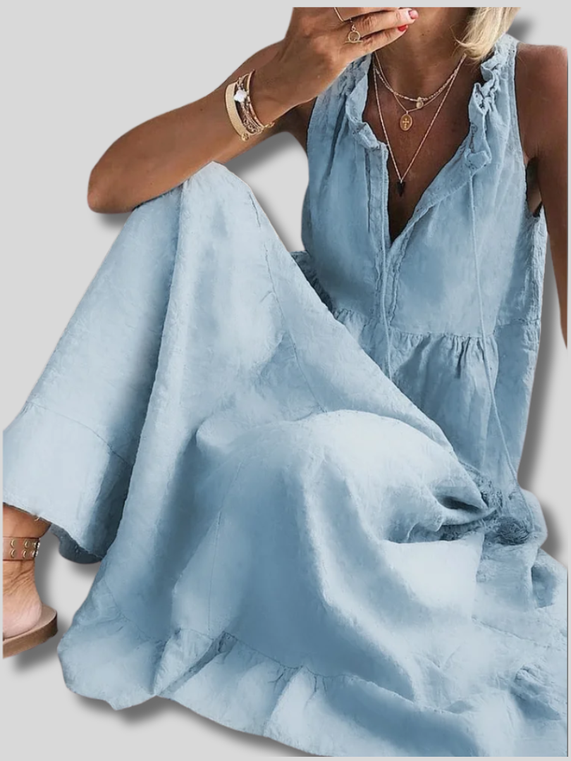 Clarity™ | Einfaches, ärmelloses und bequemes Freizeit-Maxikleid mit V-Ausschnitt für Damen aus Jacquard