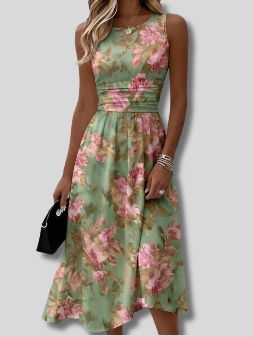 Emilia™ | Sommerkleid für Damen mit Blumenmuster, Rundhalsausschnitt, ärmellos und in A-Linie