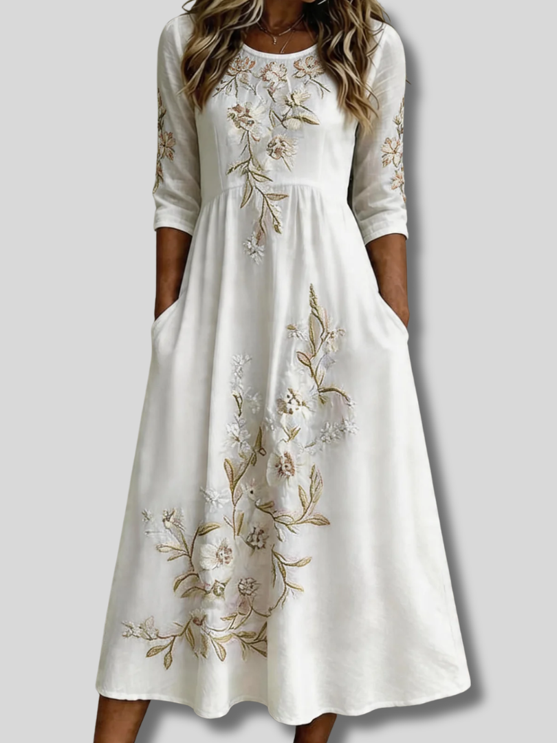 Lumina™ | Sommerkleid für Damen mit Blumenmuster, Rundhalsausschnitt, halblangen Ärmeln und A-Linien-Schnitt