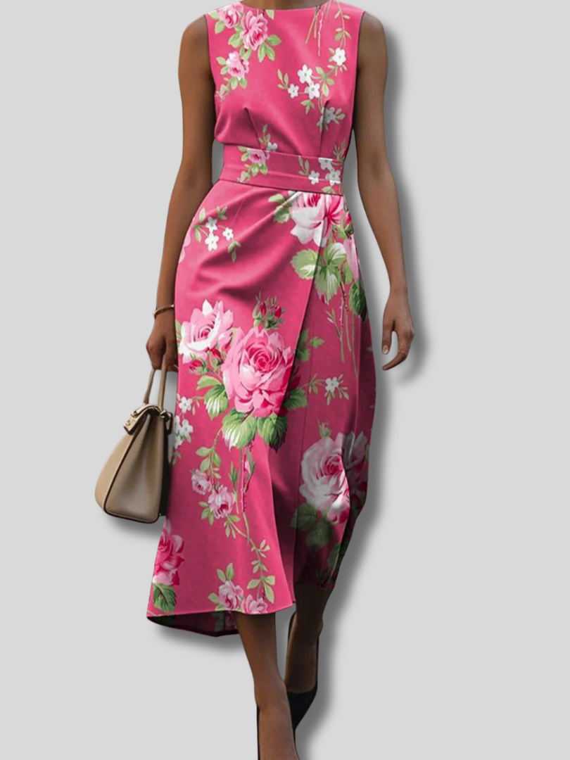 Roselia™ | Geblümtes, ärmelloses, bequemes Vintage-Maxikleid mit Rundhalsausschnitt für Damen