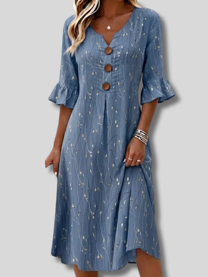 Jovanna™ | Sommerkleid für Damen mit Blattmuster, V-Ausschnitt, halblangen Ärmeln und H-Silhouette