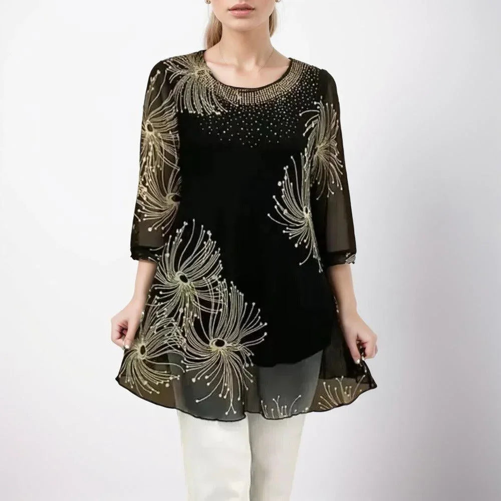 Zeraphine – Elegante transparente Tunika mit Feuerwerk-Print