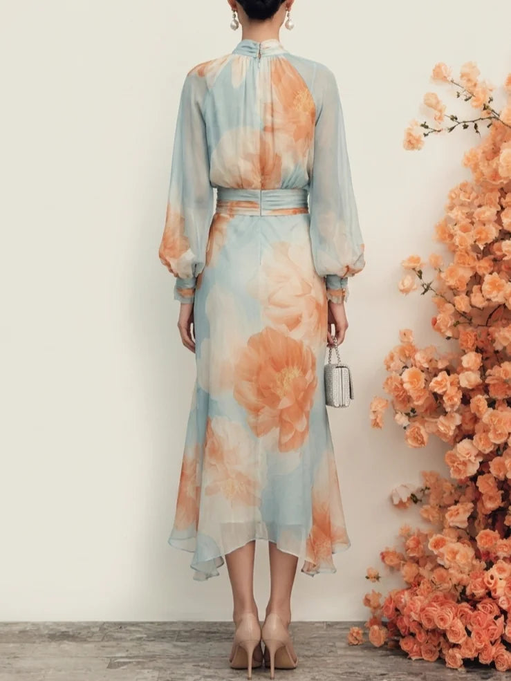 Emilia | Zweiteiliges Set mit langärmeligem Rollkragenoberteil und romantischem Blumenrock