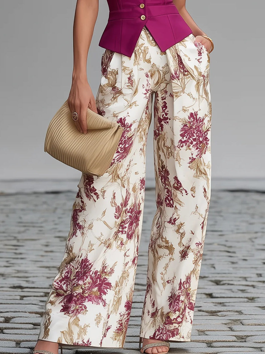 Roselyne | Set aus Weste und weiter Hose mit Blumenmuster