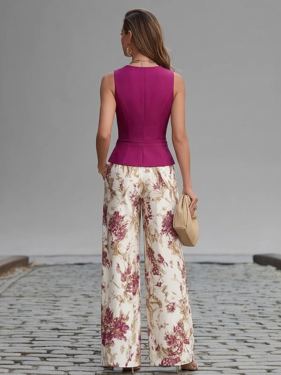 Roselyne | Set aus Weste und weiter Hose mit Blumenmuster