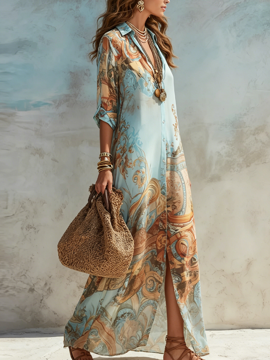 Valérie | Blaues Maxikleid mit Blumenprint für den Urlaub