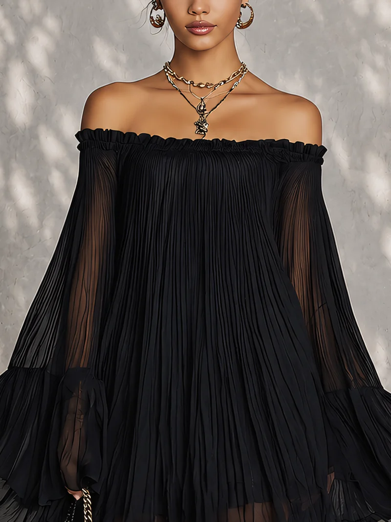 Selina – Schwarzes Minikleid mit Volantärmeln