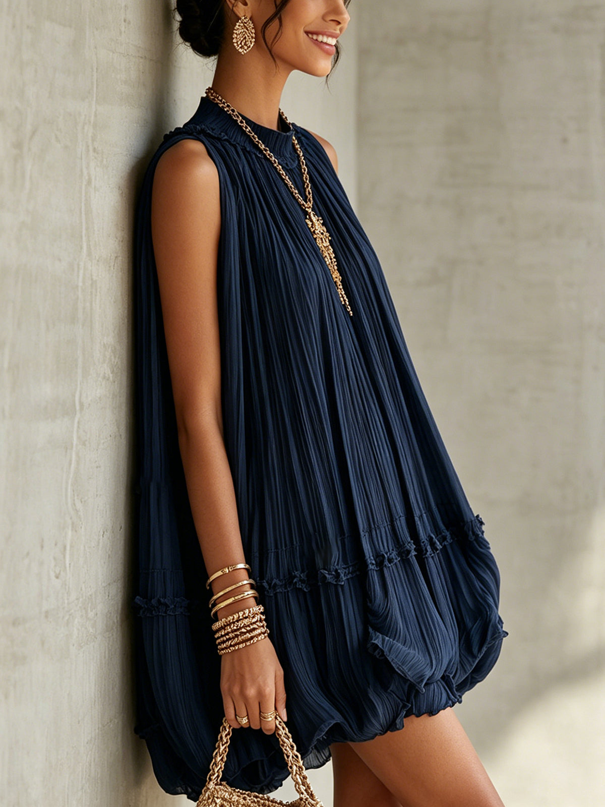 Primrose | Mitternachtsblaues Midikleid mit Rüschen
