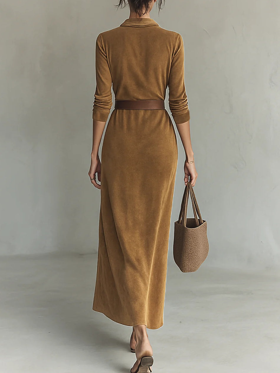 Einreihiges Wildleder-Maxikleid mit Revers