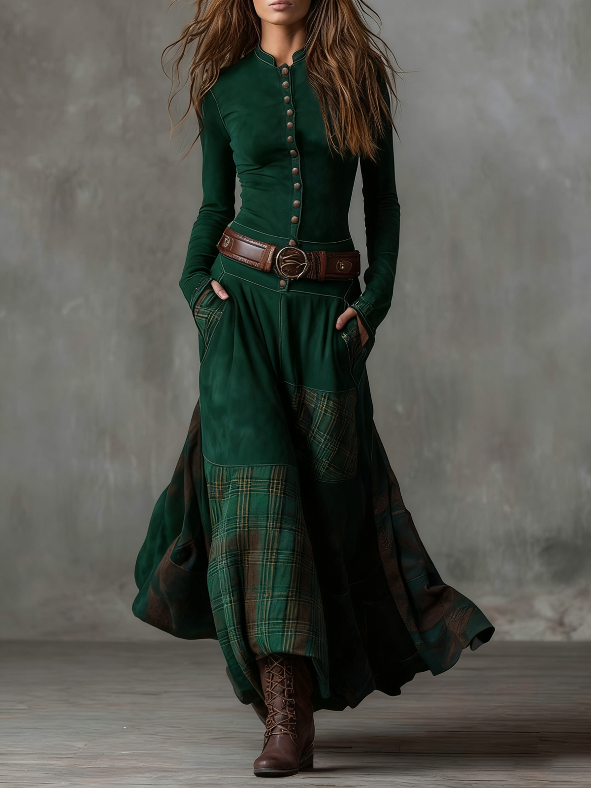 HELENA IVY | WINTERNACHT-WILDLEDER-MAXIKLEID MIT GÜRTEL