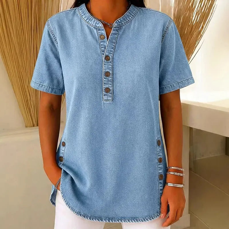 Yrsa | Luftiges Denim-Top mit Knöpfen