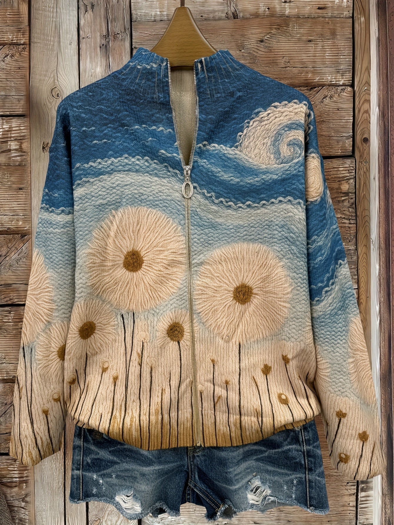 Yolanda™ | Gesteppter Cardigan mit Löwenzahnwiesen-Motiv