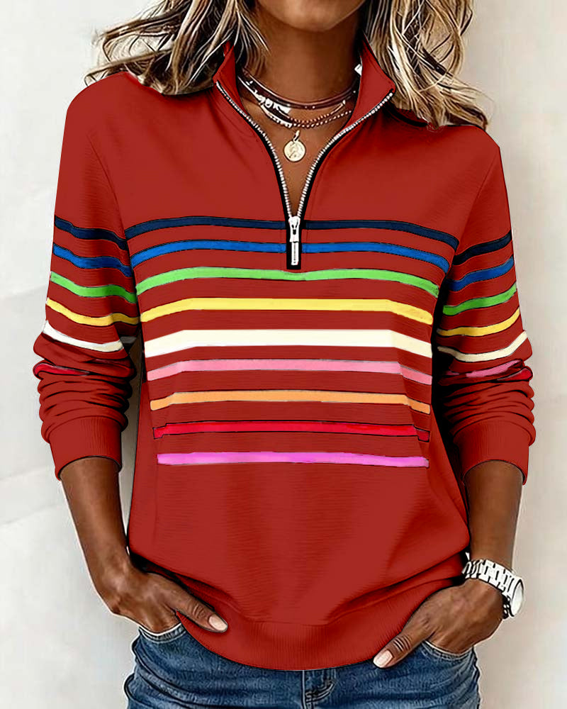 Vienna – Regenbogengestreiftes Zip-Sweatshirt