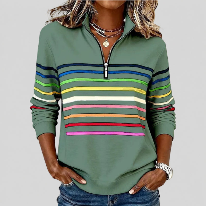 Prismette™ | Bunt gestreiftes Sweatshirt mit Viertelreißverschluss
