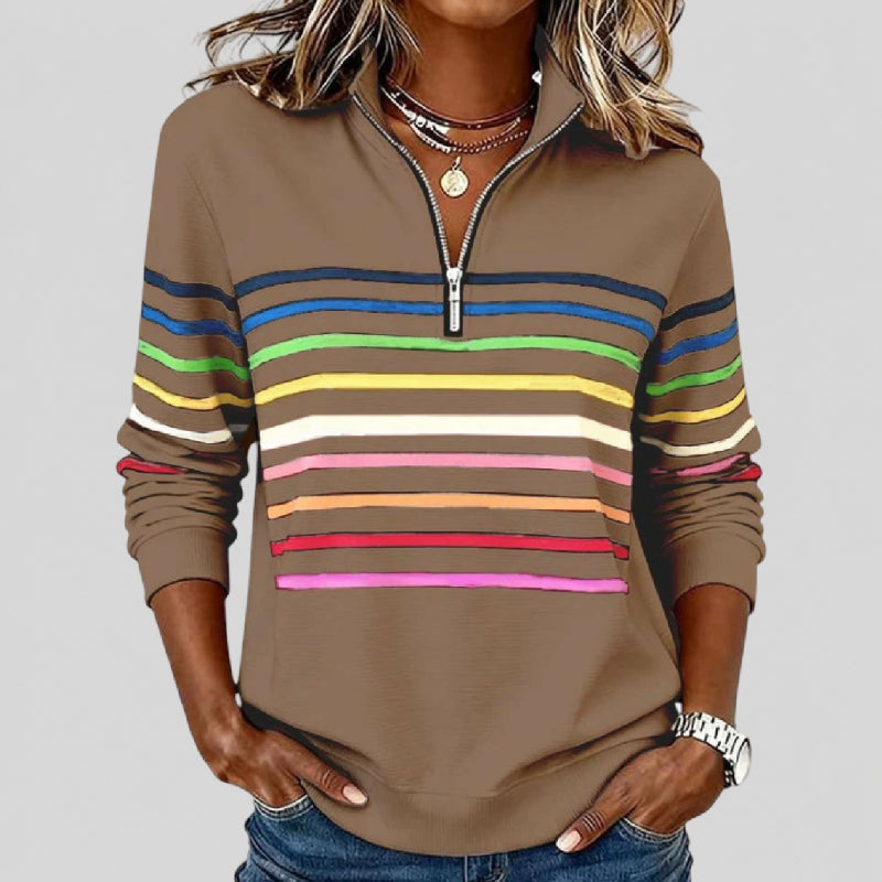 Prismette™ | Bunt gestreiftes Sweatshirt mit Viertelreißverschluss