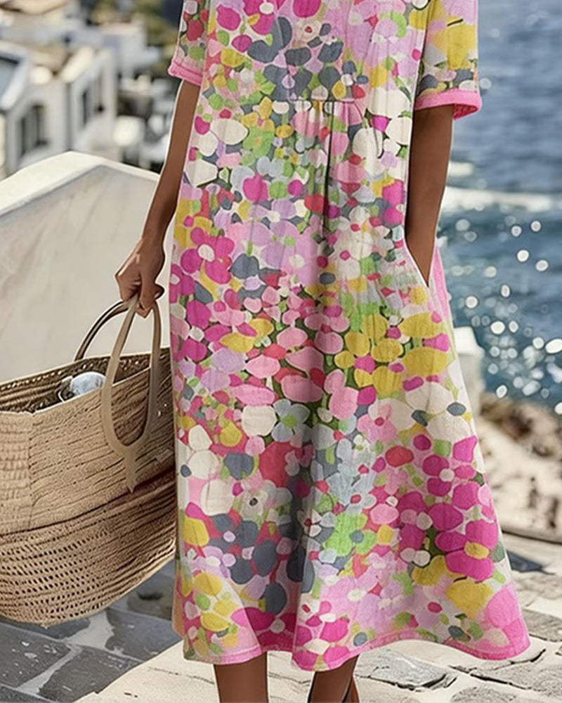 Elena™ | Elegantes geblümtes Sommerkleid in Midi-Länge