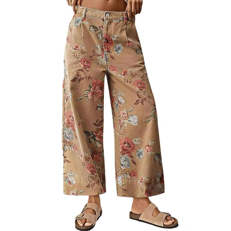 Florale Weite Rohre Hohe Taille Freizeithosen
