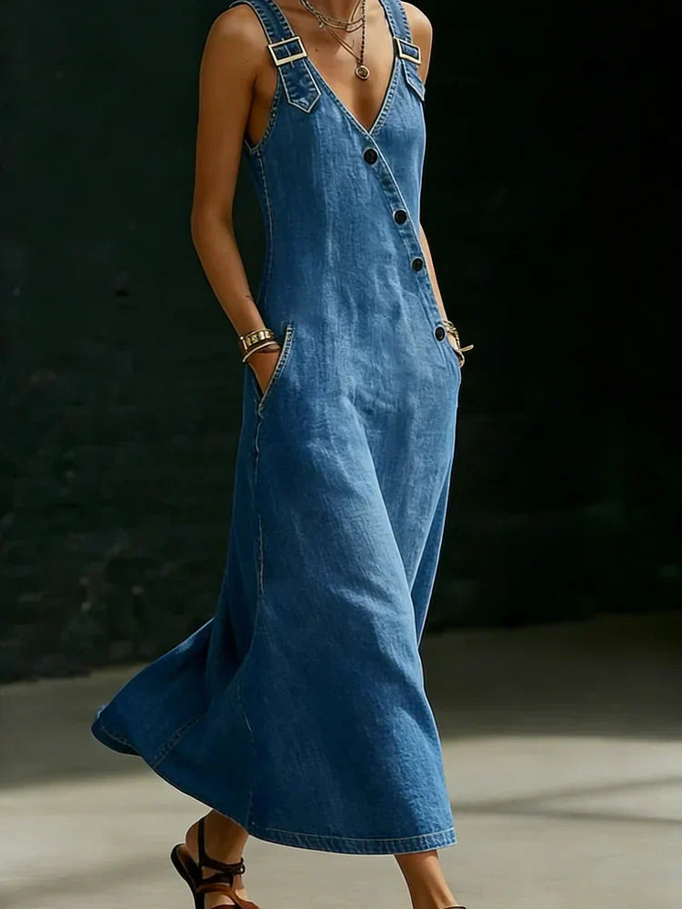 Vera | Langes Denim-Kleid mit Knopfleiste