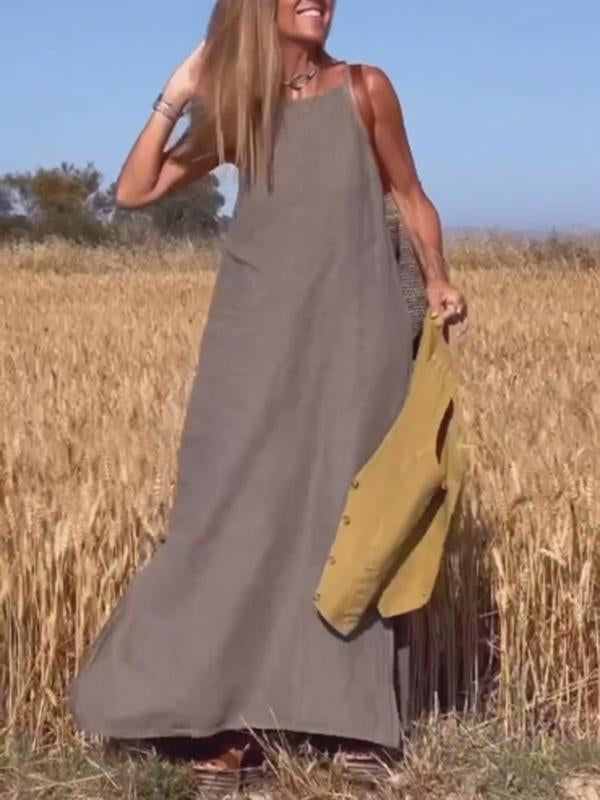 Lässiges langes Kleid für Frauen aus Baumwolle und Leinen
