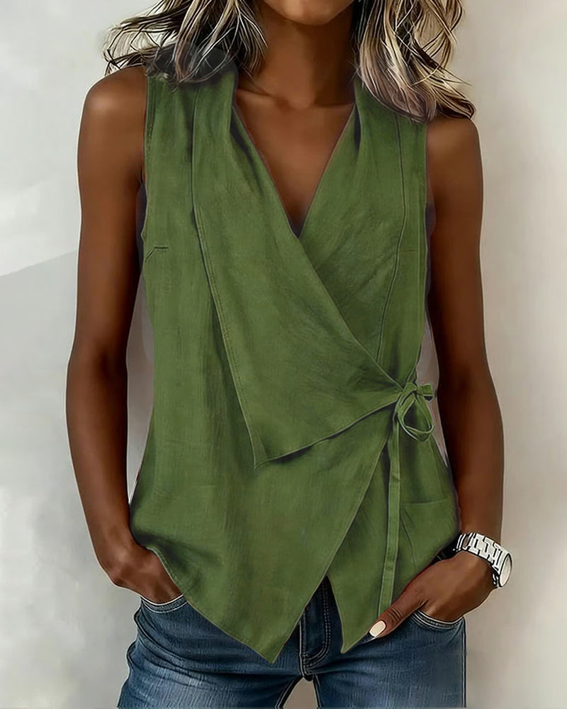 Baumwoll-Lino-Bonded Tank Top Unifarben