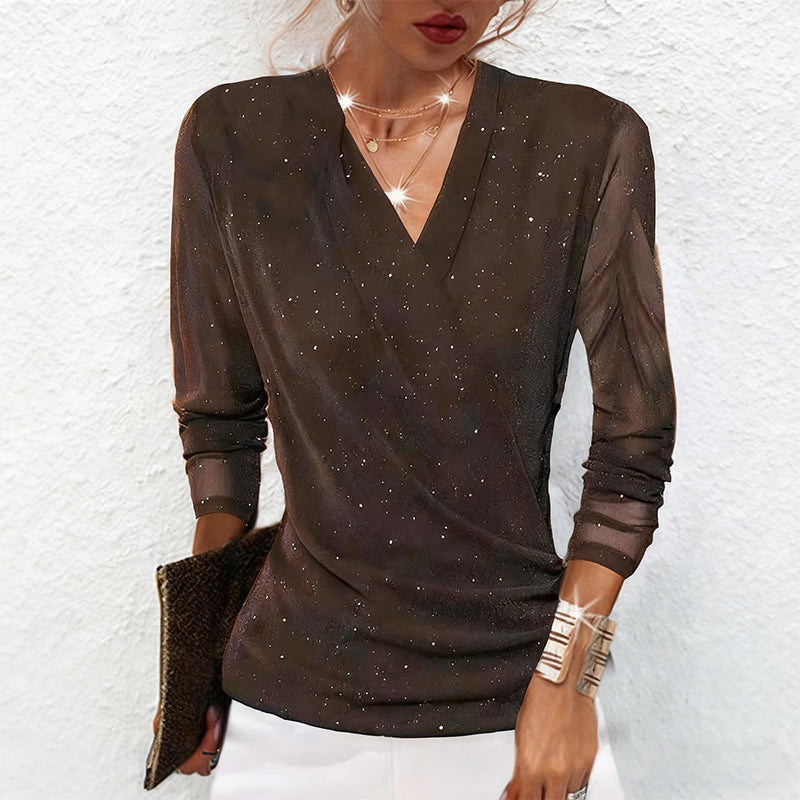 Liliana – Glamouröse Mesh-Bluse mit Schimmernden Details